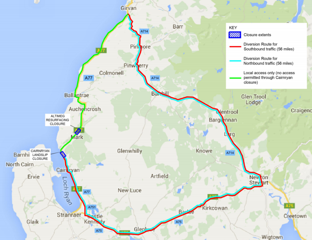 Cairnryan diversion route nov 2017