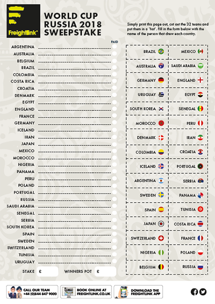 World Cup 2018 Sweepstake